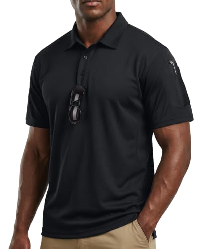 Breathable Quick-Dry Men's Polo Shirt UPF 50+ - Large, Black