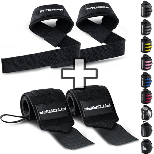 Lifting Straps & Wrist Wraps Bundle - Full Black - One Size