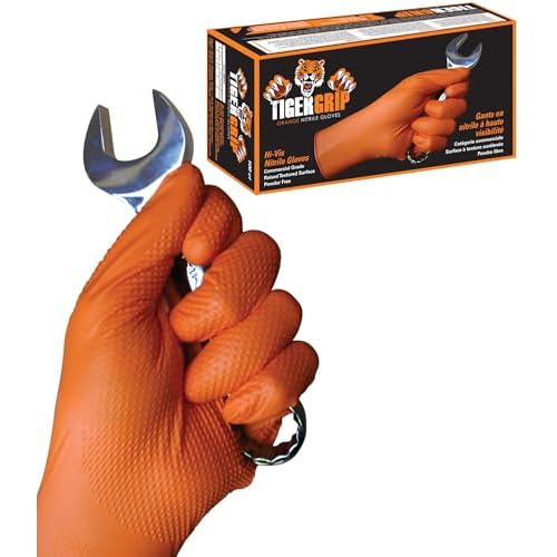 EPPCO TigerGrip 8-Mil Nitrile Glove Disposable Powder, Latex Free Textured Superior Grip Orange Gloves, Large, Box of 100
