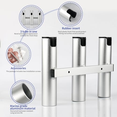 Marinebaby Silver 3 Tube Aluminum Boat Rod Holder - Suitable for Yacht & Boat
