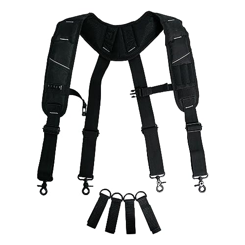 KUNN Tool Belt Suspenders Padded Carpenter Construction Electrician Work Suspender with Attachment Loops for Men,Black