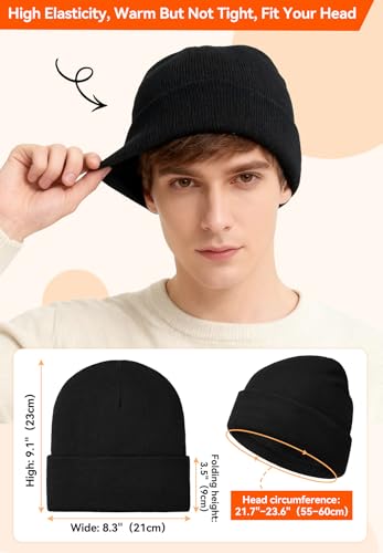 Fleece Lined Beanie for Men & Women - Warm Black One Size
