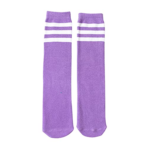 Kids Knee High Athletic Socks - Striped Sports Tube Socks - Purple White