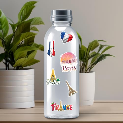 France Stickers 50 Pieces French Paris Sticker Vinyl Waterproof Decal for Laptop Water Bottle Phone Car Window Bike Motorcycle Stakeboard Scrapbook Gifts