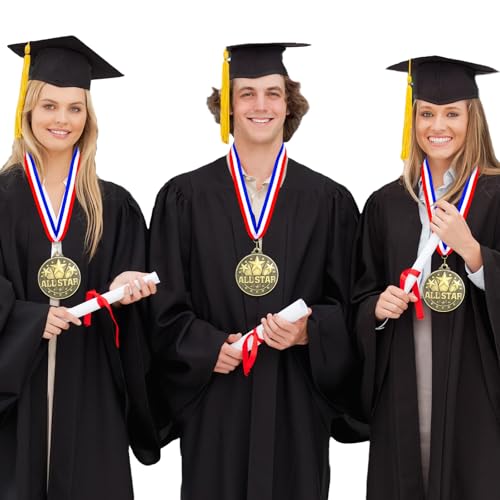 All Star 20 Pcs 2'' Gold Medal with Red White Blue Ribbon - Cunno