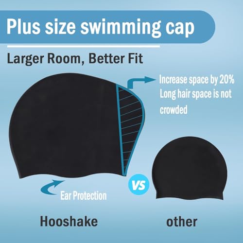 Silicone Swimming Cap for Long Hair - Black - 1PCS