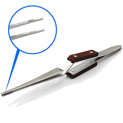 MMOBIEL Industrial Precision Fiber Grip Soldering Tweezer Cross Locking Straight Pointed Tip Stainless Steel for Electronics Repair, Jewelry, Computer, Laboratory Work etc.