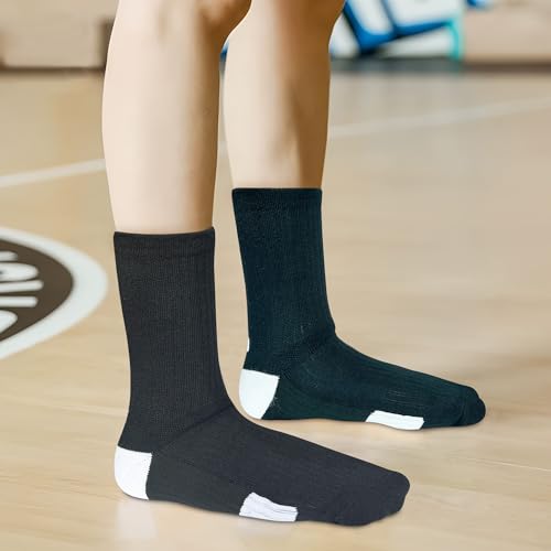 Kids Athletic Crew Socks - 4 Pairs for Ages 8-11 - Black