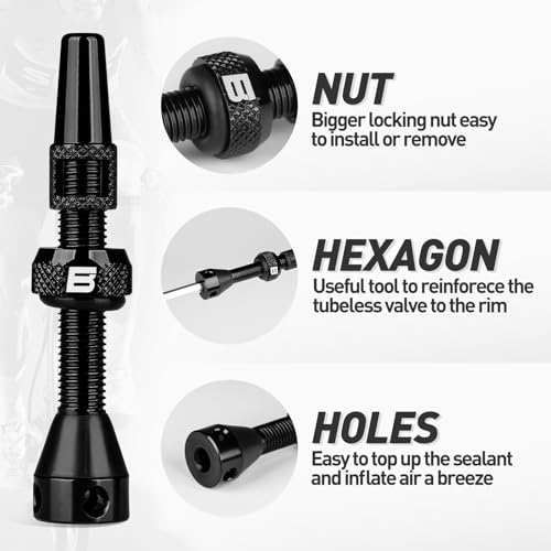 Lightweight Tubeless Presta Valve Stem Kit - Black 44mm