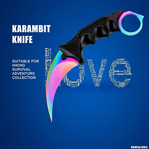 Karambit Knife - Stainless Steel Fixed Blade with Sheath - Multicolour