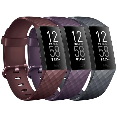 3 Pack Sport Bands for Fitbit Charge 4 & Charge 3 - Hawthorn Red/Dark Gray/Dark Purple