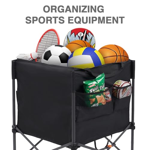 Collapsible Sports Equipment Storage Cart with Lockable Wheels