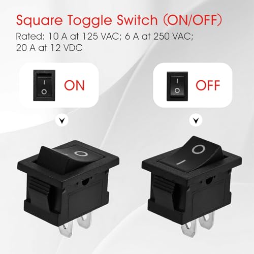 Mini Rocker Switch 2-Pin SPST 12V 20A - 10-Pack