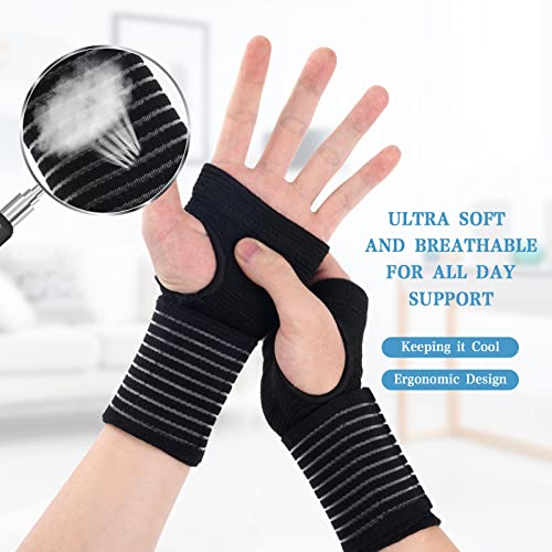 Elastic Wrist Brace Support - 2 Pack Adjustable Compression Wrap - Black