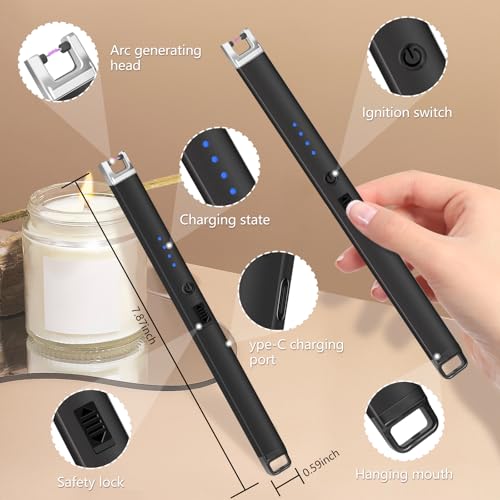 Electric Candle Lighter, Windproof Rechargeable Plasma Arc Lighter - Black