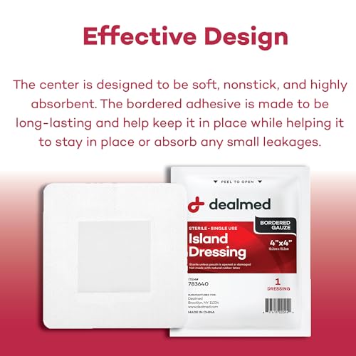 Dealmed 4x4 Inch Sterile Gauze Island Dressings - Pack of 150, Adhesive Border Wound Care