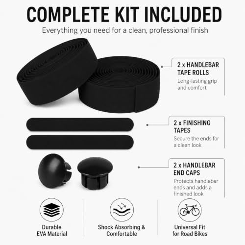Bike Handlebar Tape - EVA Grip Tape for Road Bikes - 2 Rolls Black