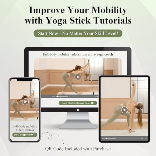 Yoga Stick for Stretching - 5ft Bamboo Exercise Bar with Non-Slip Grip - Natural Bamboo