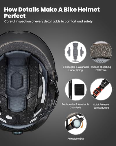 Adult Bike Helmet with LED Light - Matte Black, Large-X-Large