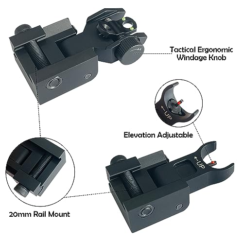 Flip Up Iron Sights with Fiber Optic Green & Red Dots for Hunting & Shooting