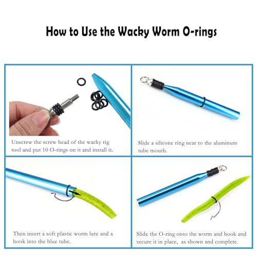 Wacky Rig Tool with 200 Black O-Rings for Fishing Worms