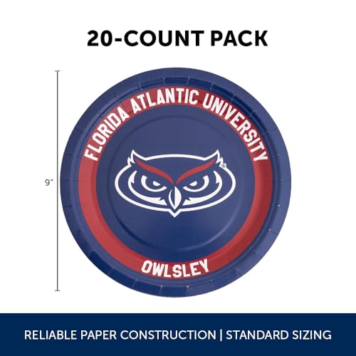 Florida Atlantic University 20-Count 9-Inch Paper Plates - Officially Licensed Tableware for Game Day and Celebrations