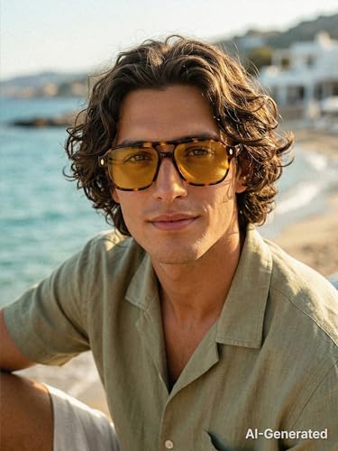 Retro Aviator Sunglasses UV400 Tortoise Brown/Yellow