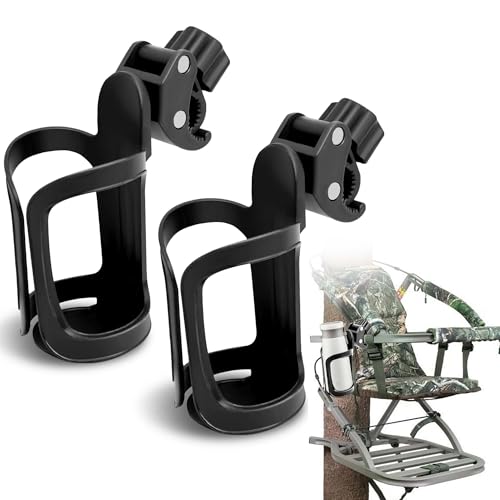 2-Pack Universal Cup Holders for Treestand, 360° Rotating Clip-On Bottle Holders