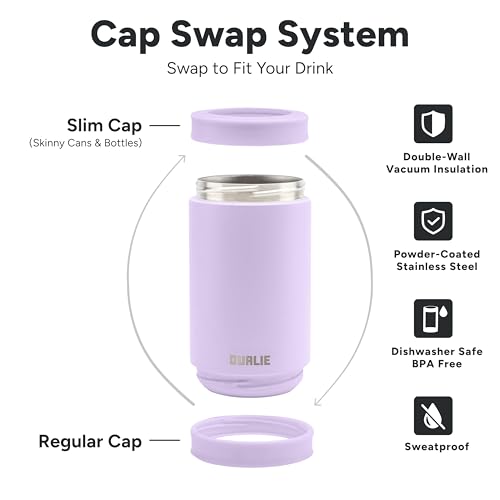 Lavender DUALIE 3-in-1 Insulated Can Cooler for 12 oz Cans & Bottles, Universal Size