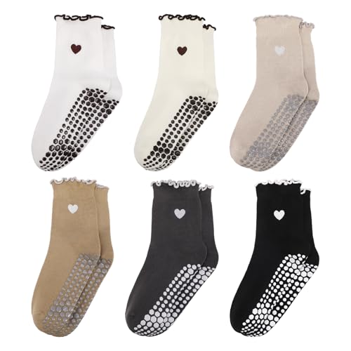 Cute Pilates Socks with Grips for Women - Morandi Tone Heart