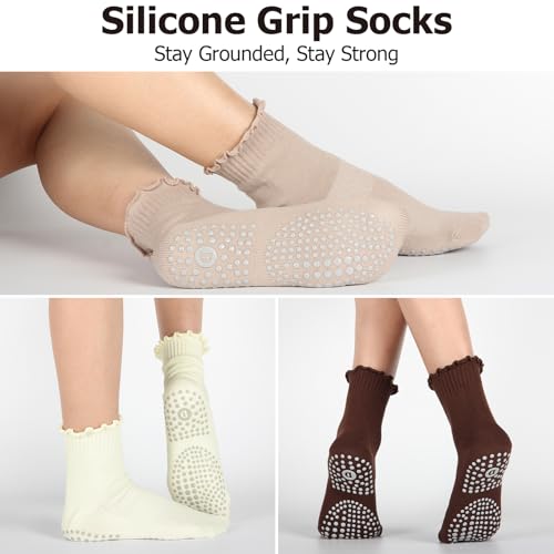 Non-Slip Pilates Socks with Grips for Women - White