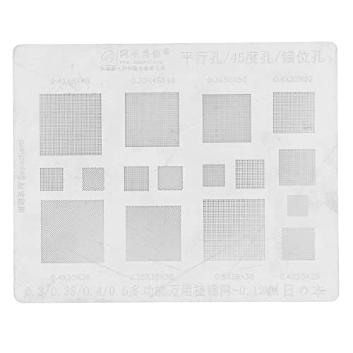 BGA Reballing Stencils, Universal BGA Stencils with Fast Tin Implantation, Stainless Steel Reballing Stencils Templates 0.3 0.35 0.4 0.5 for Cellphones