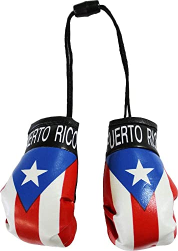 Puerto Rican Flag & Mini Boxing Gloves Rearview Mirror Set