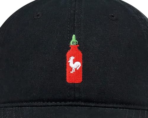 Seven Times Six Sriracha Bottle Hat for Men Adjustable Embroidered Cap Black