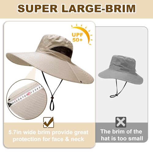 Herolland Khaki Wide Brim UPF50+ Waterproof Bucket Hat for Men & Women - Fishing, Hiking, Camping