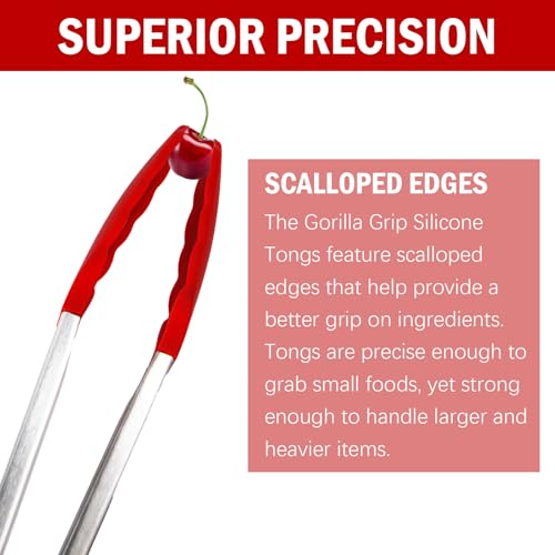 Heat-Resistant Silicone Kitchen Tongs - 9 & 12 Inch Red Set