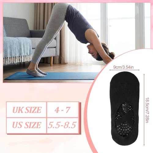 Pilates Socks with Grips for Women - 5 Pairs with X-Cross Straps