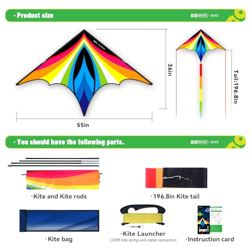 Doinfly 1.4m Charger Delta Kite Rainbow - Easy-to-Fly Triangular Outdoor Kite for Beginners