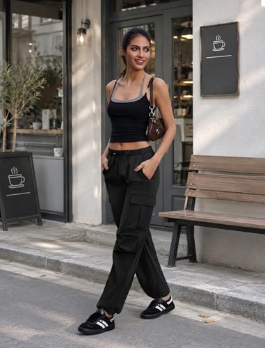Water Resistant Cargo Pants for Women - Black Medium