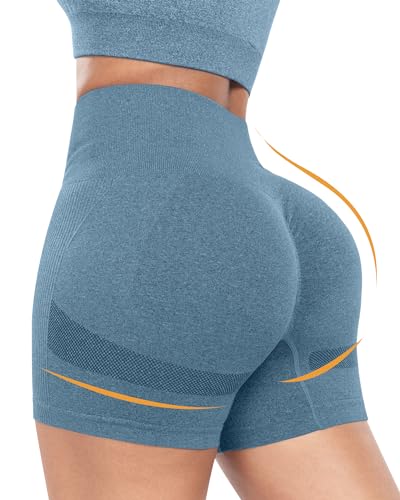 ATHVOTAR Women's High Waist Seamless Biker Shorts - Small Black, Gray, Blue