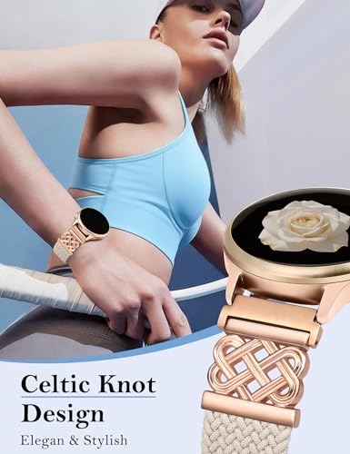Minyee Starlight Rose Gold 20mm Magnetic Braided Nylon Band for Garmin Vivoactive 6/5/3 Series & Venu Sq 2, Forerunner 55/165/245/645