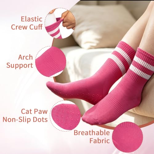 Non-Slip Pilates Socks with Grip - 4 Pairs, Stripe Colors