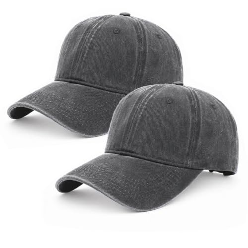 GESERESON Medium Black Vintage Washed Cotton Baseball Cap - Adjustable Dad Hat