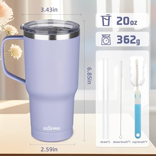 GUDEMAO 20 oz Insulated Coffee Mug with Ceramic Inner Coating - Light Purple