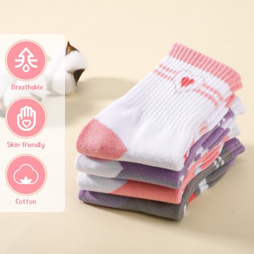 Girls Heart and Striped Cotton Socks - 4 Pair Set