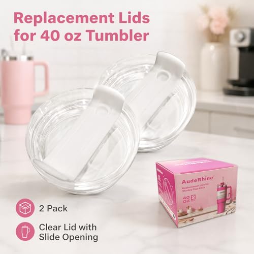2 Pack Replacement Lids for Stanley Quencher 40 oz Tumbler - Clear & White