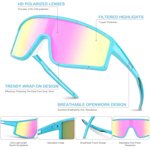 Kids Polarized Sunglasses with UV Protection - Black+Red/Black+Grey/Blue+Green