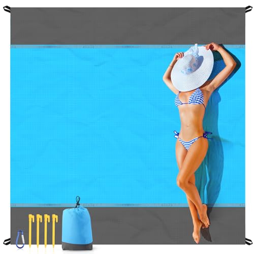EASYFUN Beach Blanket 79x83 in Blue - Extra Large Sandproof Waterproof Picnic Mat