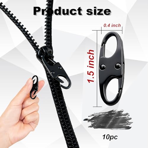 Zipper Clips Anti Theft - Double Opening S Carabiner - Black - Set of 10