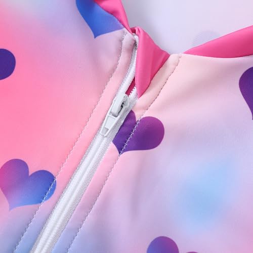 Girls Long Sleeve Rash Guard Swimsuit - Zipper One Piece, 5-6 Years Heart
